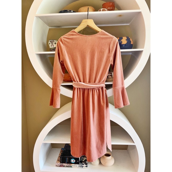 Dusty Rose Velvet cross front tie dress - Picture 3 of 3